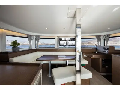 Salon of Notorious, a Lagoon 42 catamaran at Athens, Greece