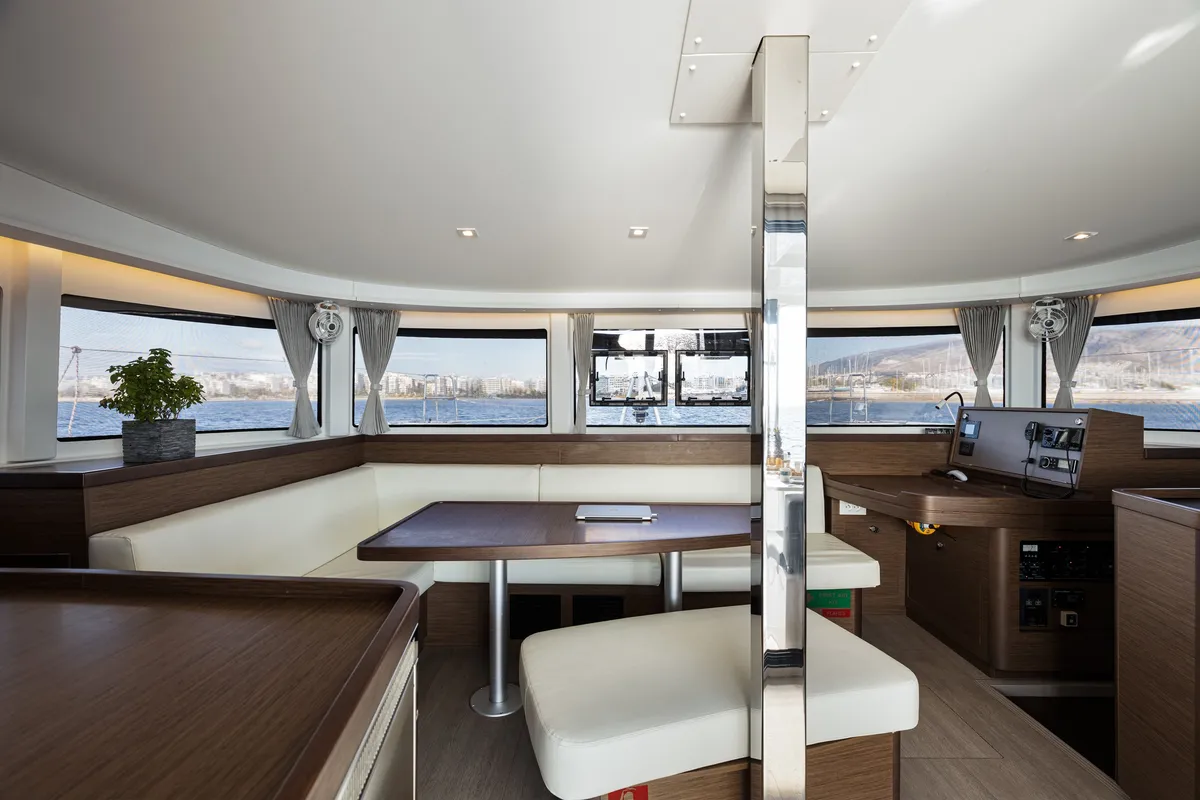 Salon of Notorious, a Lagoon 42 catamaran at Athens, Greece