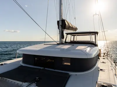 Deck of Notorious, a Lagoon 42 catamaran at Athens, Greece