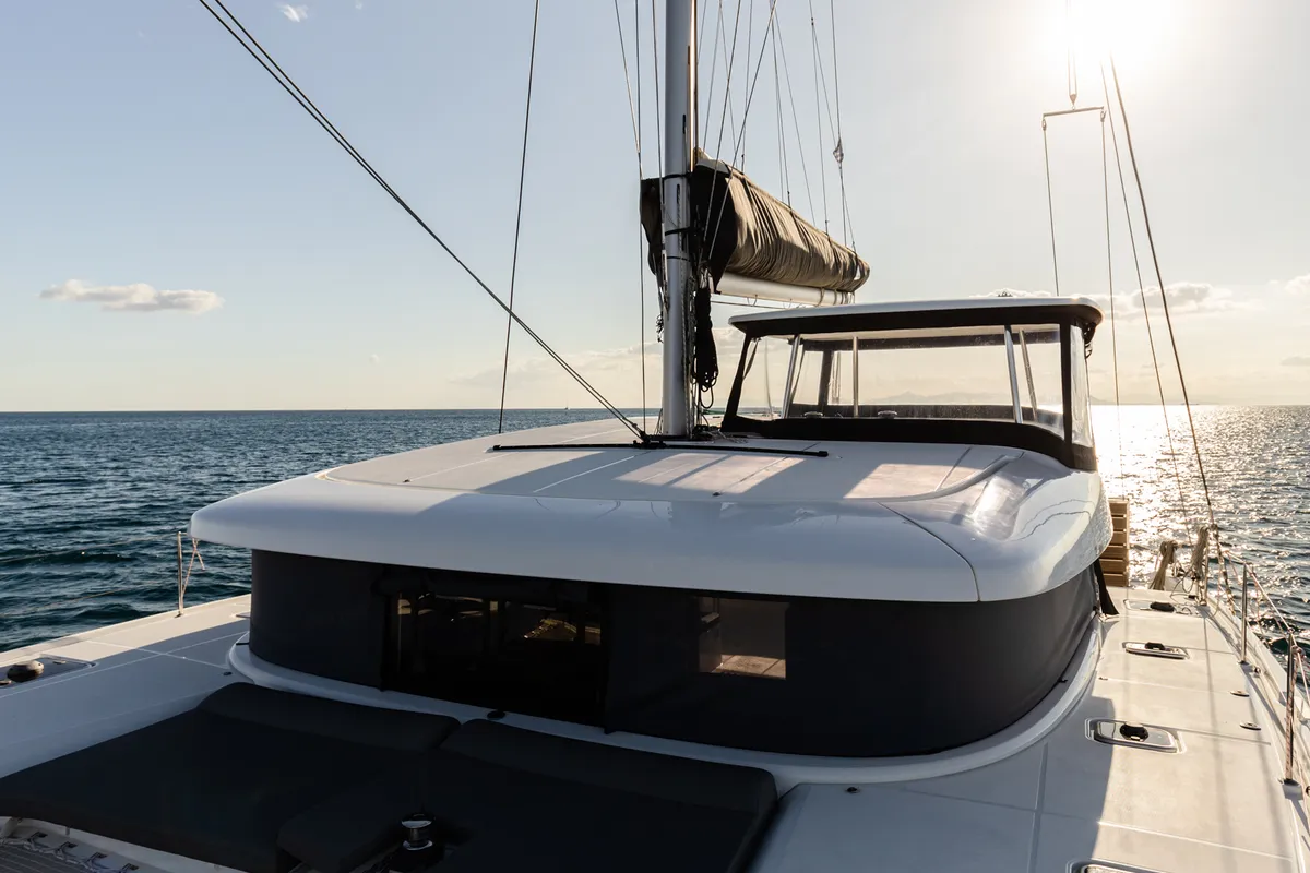Deck of Notorious, a Lagoon 42 catamaran at Athens, Greece
