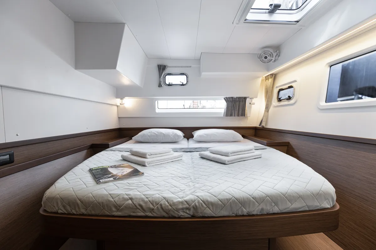 Cabin on Notorious, a Lagoon 42 catamaran at Athens, Greece