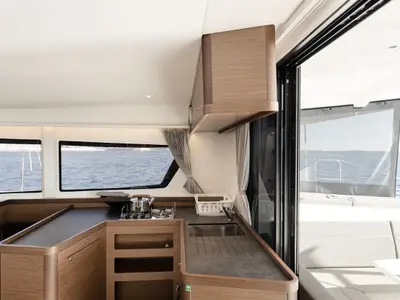 Galley of Notorious, a Lagoon 42 catamaran at Athens, Greece