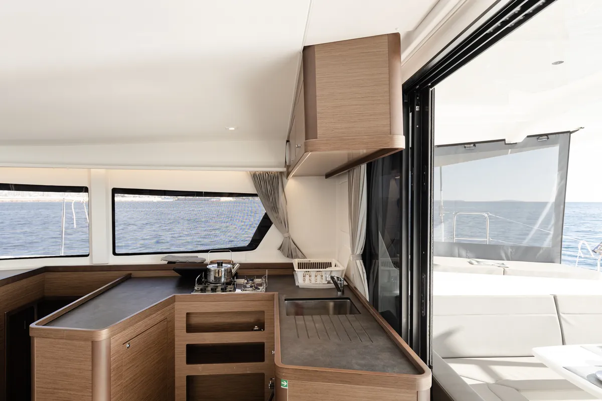 Galley of Notorious, a Lagoon 42 catamaran at Athens, Greece