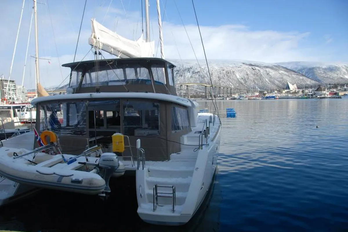 Exterior view of Arctic Princess, a Lagoon 450 catamaran at Tromsø, Norway