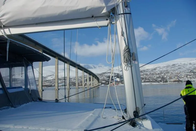 Deck of Arctic Princess, a Lagoon 450 catamaran at Tromsø, Norway