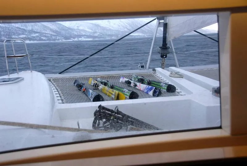 Deck of Arctic Princess, a Lagoon 450 catamaran at Tromsø, Norway
