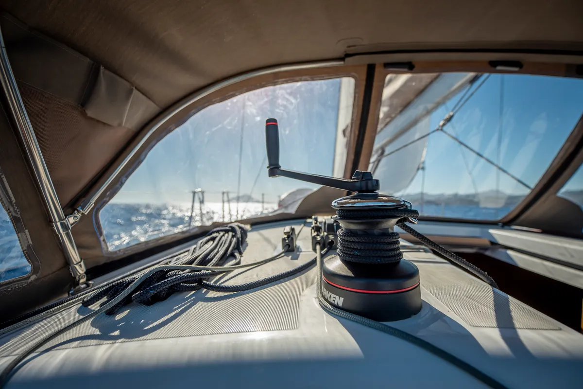 Garfish, a Jeanneau Sun Odyssey 410 sailboat at Municipal Unit of Lefkada, Greece