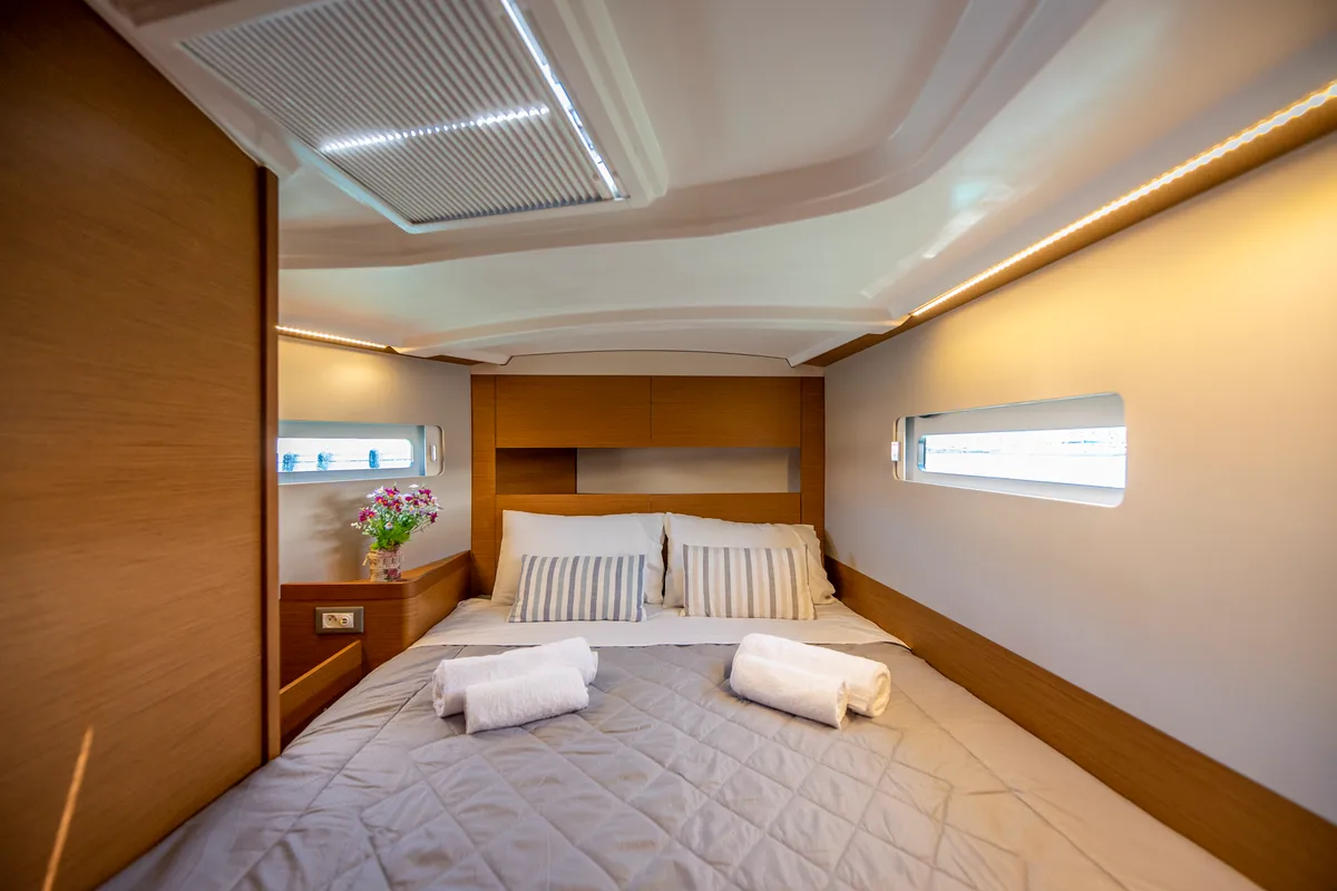 Cabin on Garfish, a Jeanneau Sun Odyssey 410 sailboat at Municipal Unit of Lefkada, Greece