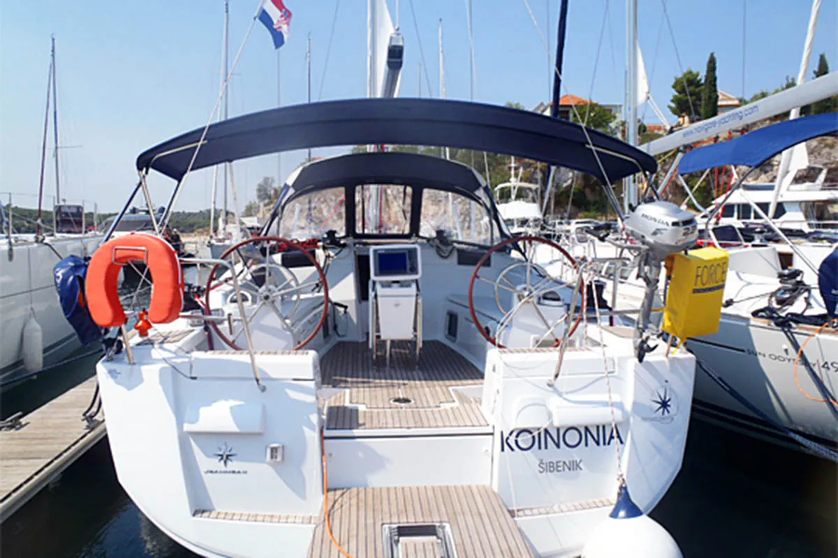 Cockpit of Karma, a Jeanneau Sun Odyssey 439 sailboat at Gåshaga, Sweden
