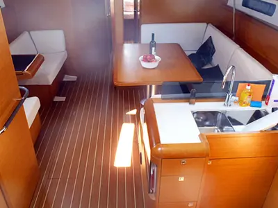 Salon of Karma, a Jeanneau Sun Odyssey 439 sailboat at Gåshaga, Sweden