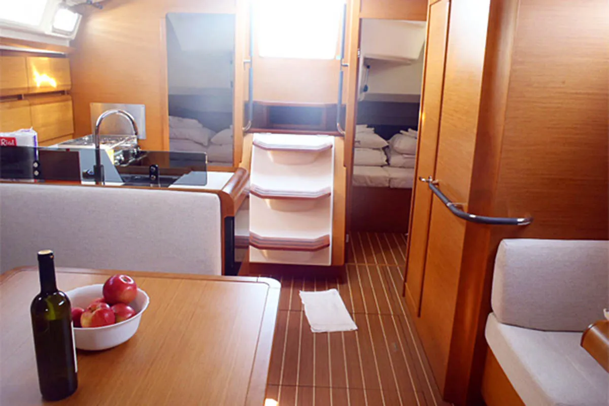 Salon of Karma, a Jeanneau Sun Odyssey 439 sailboat at Gåshaga, Sweden