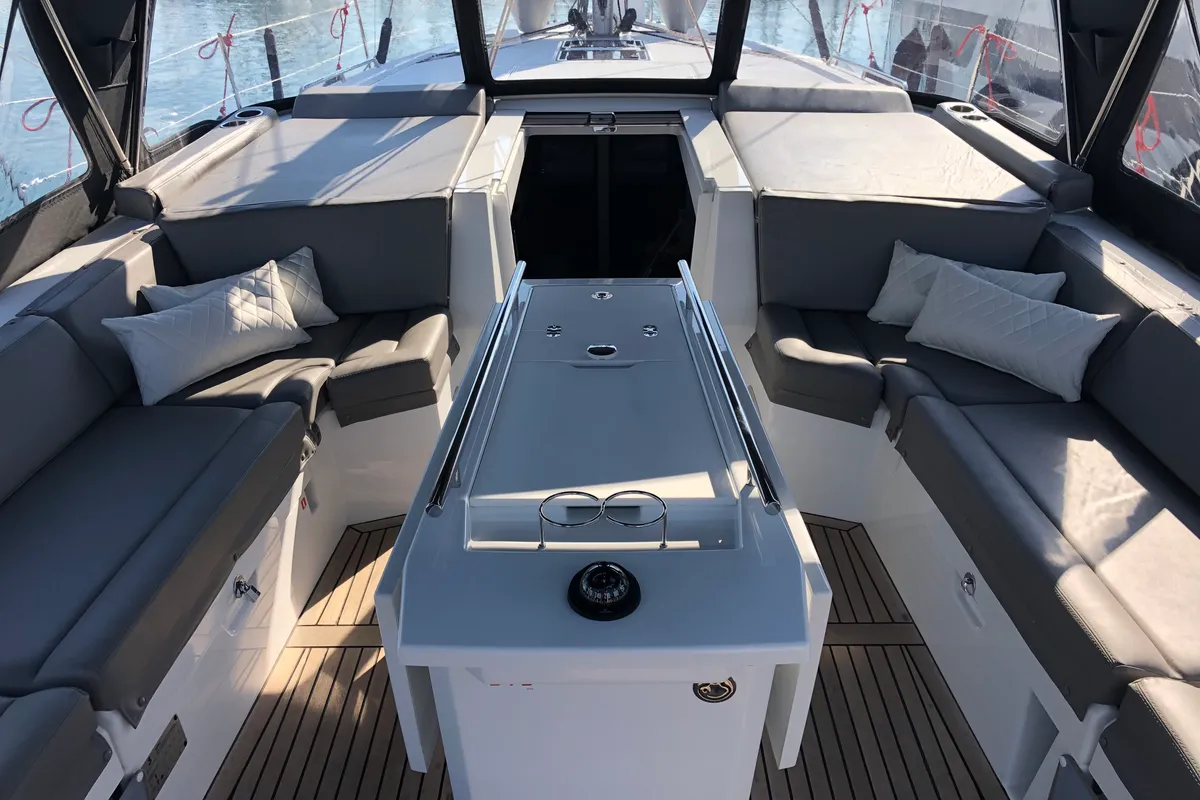 Deck of WHISPER, a Beneteau Oceanis 46.1 sailboat at Athens, Greece