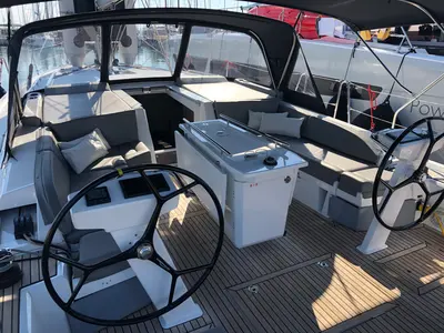 Cockpit of WHISPER, a Beneteau Oceanis 46.1 sailboat at Athens, Greece