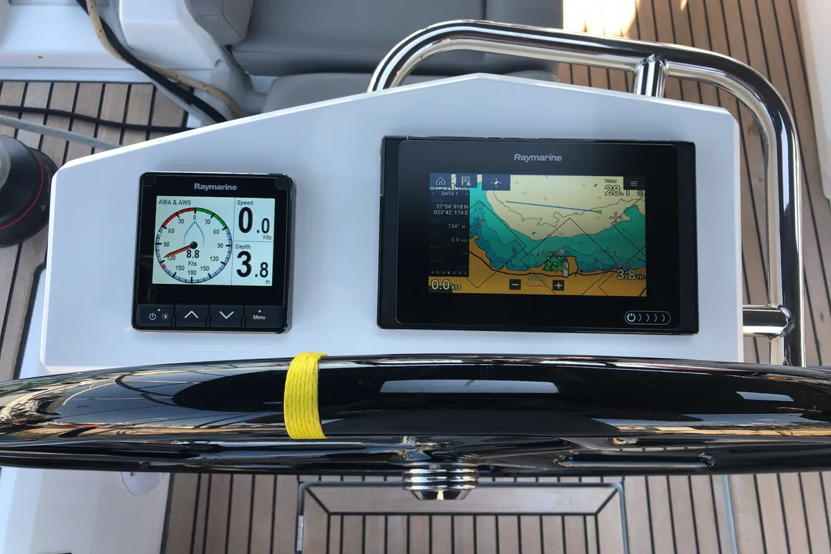 Cockpit of WHISPER, a Beneteau Oceanis 46.1 sailboat at Athens, Greece
