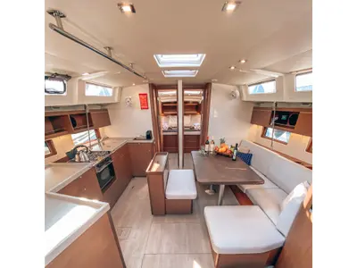 Salon of WHISPER, a Beneteau Oceanis 46.1 sailboat at Athens, Greece
