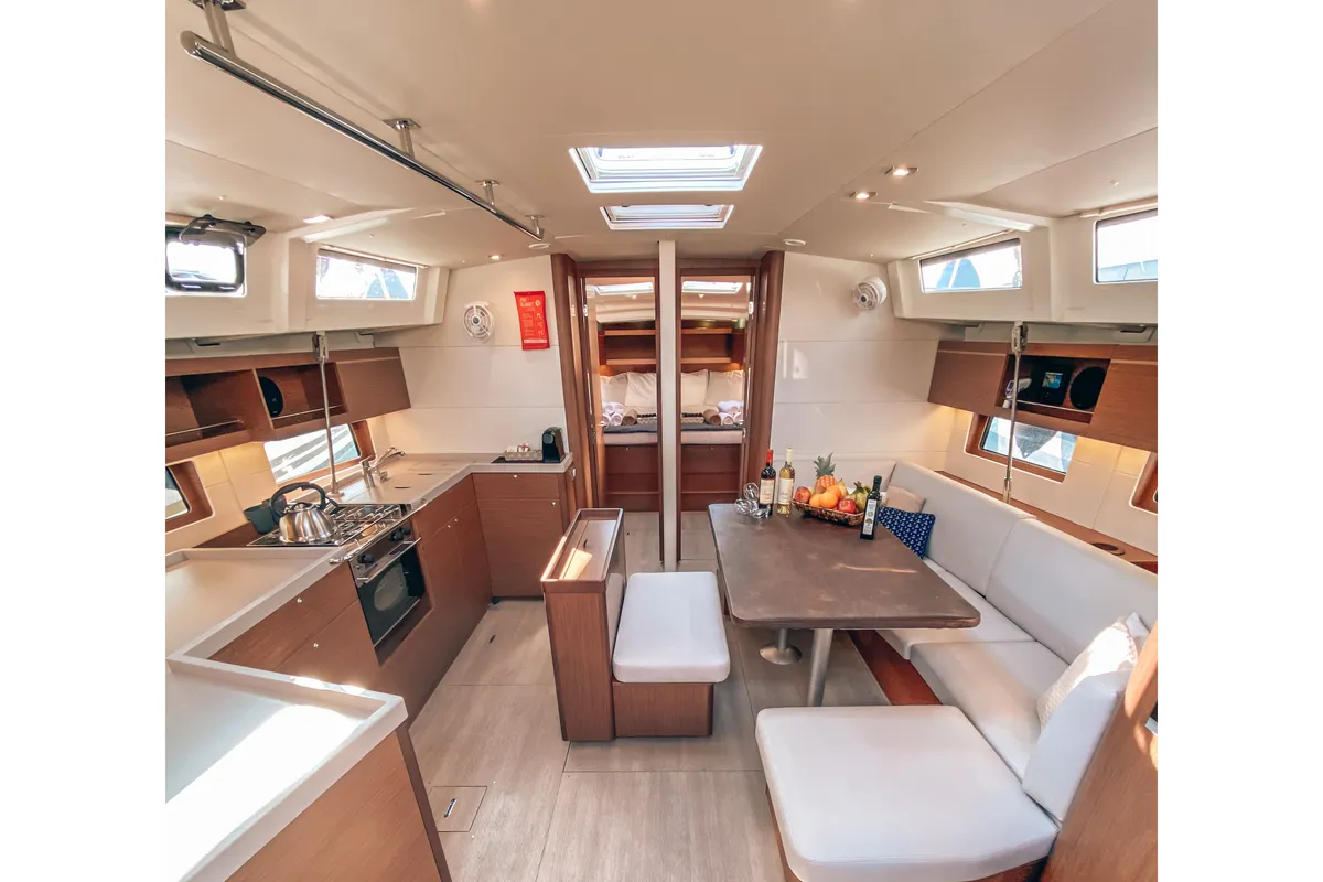 Salon of WHISPER, a Beneteau Oceanis 46.1 sailboat at Athens, Greece