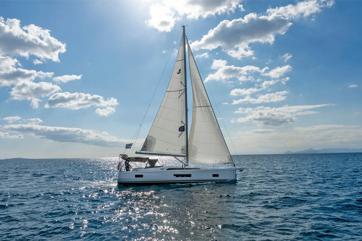 Exterior view of WHISPER, a Beneteau Oceanis 46.1 sailboat at Athens, Greece