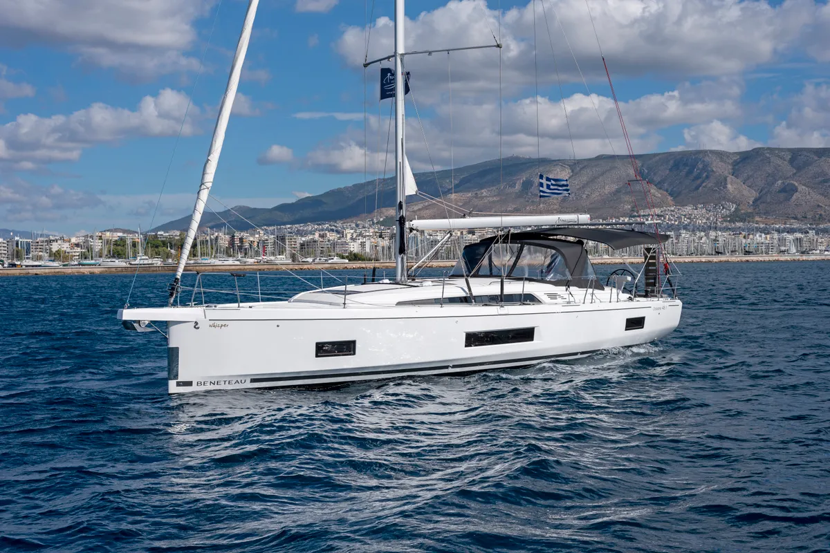 Exterior view of WHISPER, a Beneteau Oceanis 46.1 sailboat at Athens, Greece