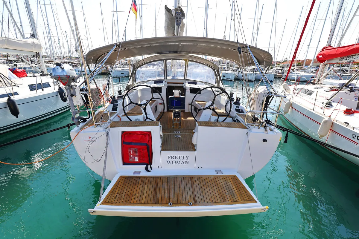 Exterior view of Pretty Woman, a Hanse 415 sailboat at Grad Biograd na Moru, Croatia