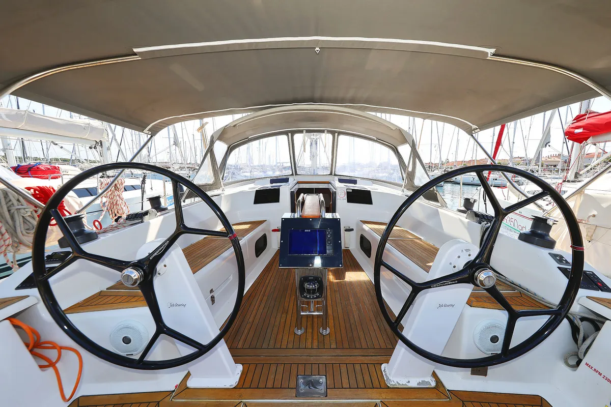Cockpit of Pretty Woman, a Hanse 415 sailboat at Grad Biograd na Moru, Croatia