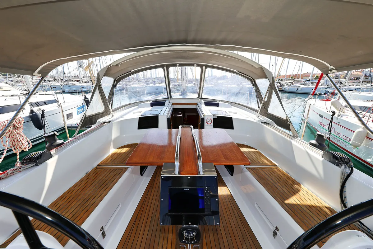 Cockpit of Pretty Woman, a Hanse 415 sailboat at Grad Biograd na Moru, Croatia