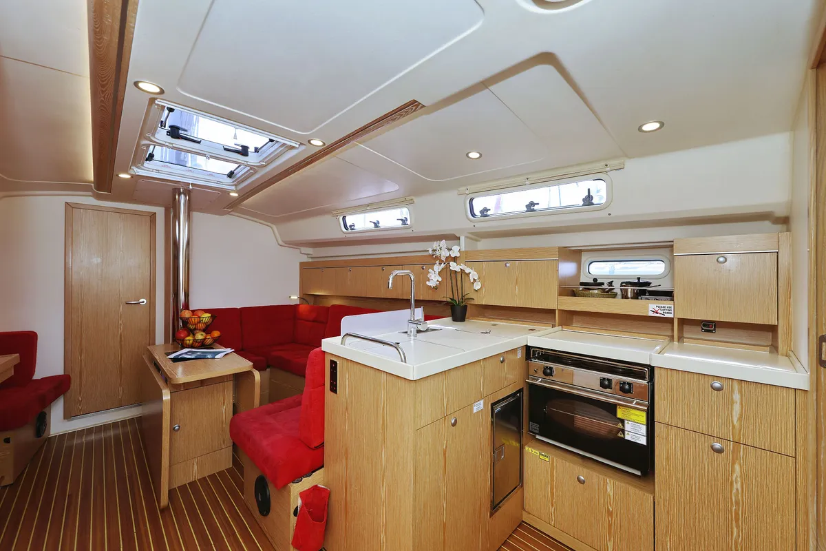 Galley of Pretty Woman, a Hanse 415 sailboat at Grad Biograd na Moru, Croatia
