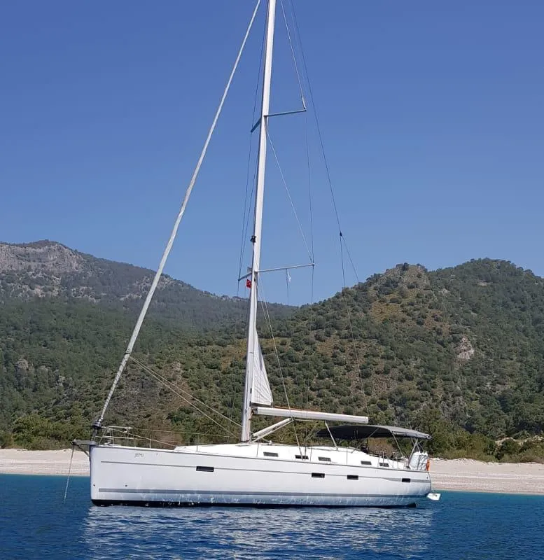 Exterior view of Jemi, a Bavaria Cruiser 50 sailboat at Municipal Unit of Rhodes, Greece