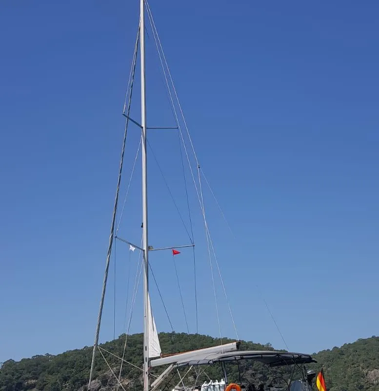 Deck of Jemi, a Bavaria Cruiser 50 sailboat at Municipal Unit of Rhodes, Greece