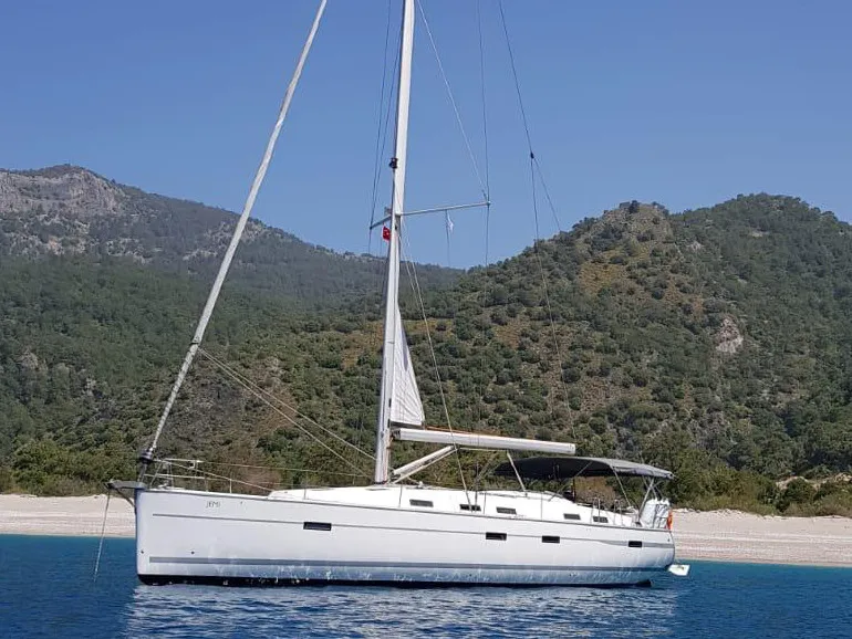 Exterior view of Jemi, a Bavaria Cruiser 50 sailboat at Municipal Unit of Rhodes, Greece