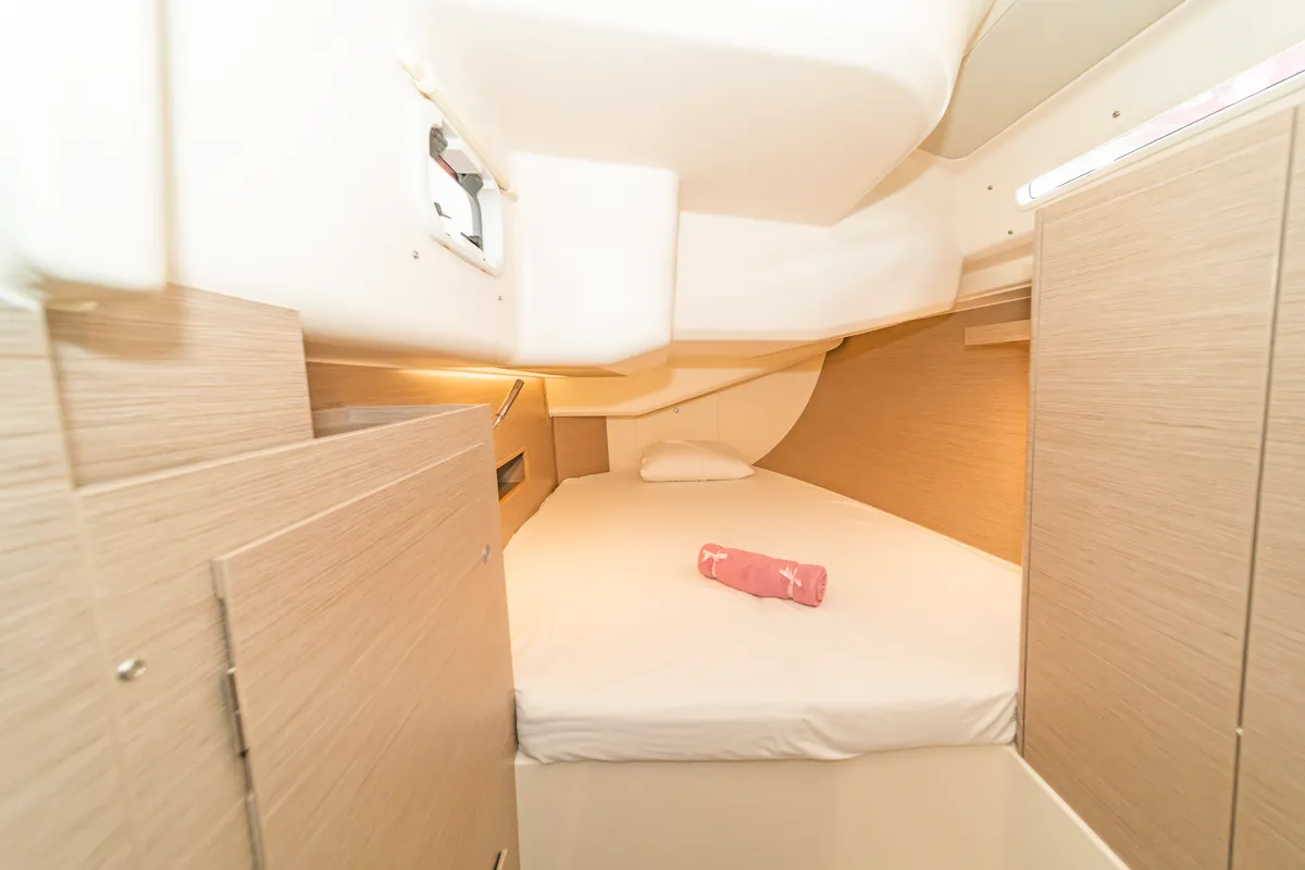 Cabin on Meraki Of London, a Hanse 458 sailboat at Kos, Greece