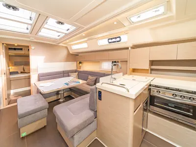 Galley of Meraki Of London, a Hanse 458 sailboat at Kos, Greece