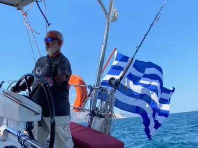 Cockpit of Ef Zin, a Beneteau Oceanis 51.1 sailboat at Skopelos, Greece