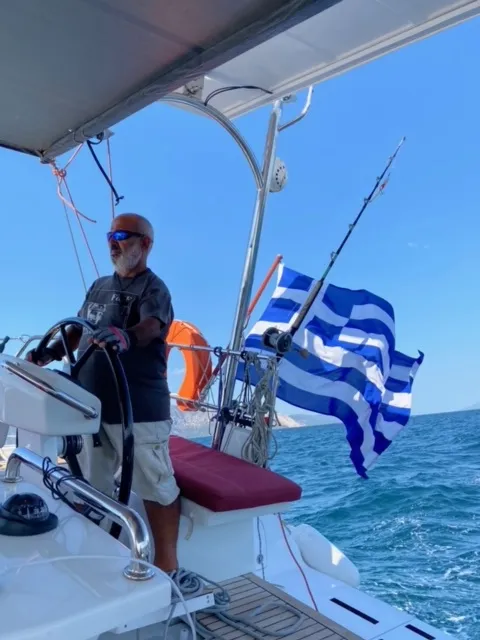 Cockpit of Ef Zin, a Beneteau Oceanis 51.1 sailboat at Skopelos, Greece