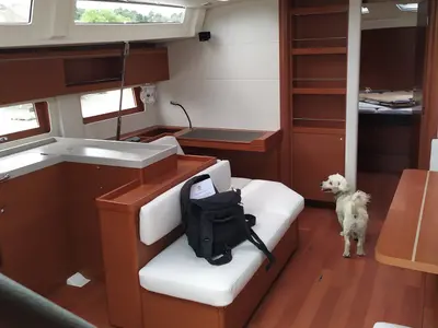 Salon of Ef Zin, a Beneteau Oceanis 51.1 sailboat at Skopelos, Greece