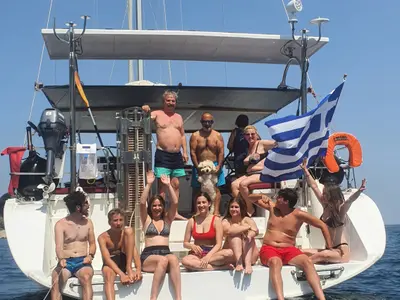 Deck of Ef Zin, a Beneteau Oceanis 51.1 sailboat at Skopelos, Greece