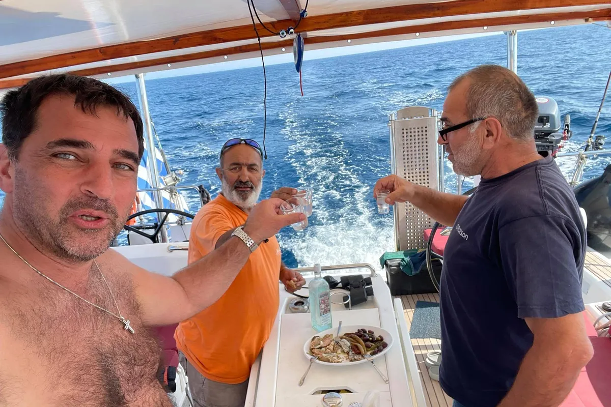 Deck of Ef Zin, a Beneteau Oceanis 51.1 sailboat at Skopelos, Greece