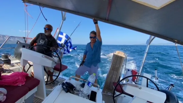 Cockpit of Ef Zin, a Beneteau Oceanis 51.1 sailboat at Skopelos, Greece