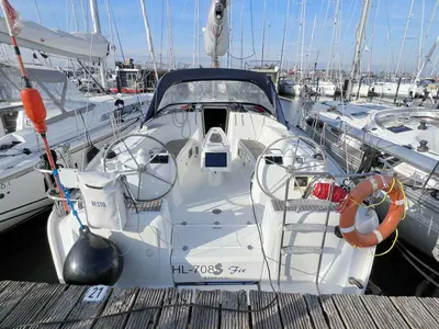 Cockpit of Fix, a Beneteau Cyclades 43.4 sailboat at Heiligenhafen, Germany
