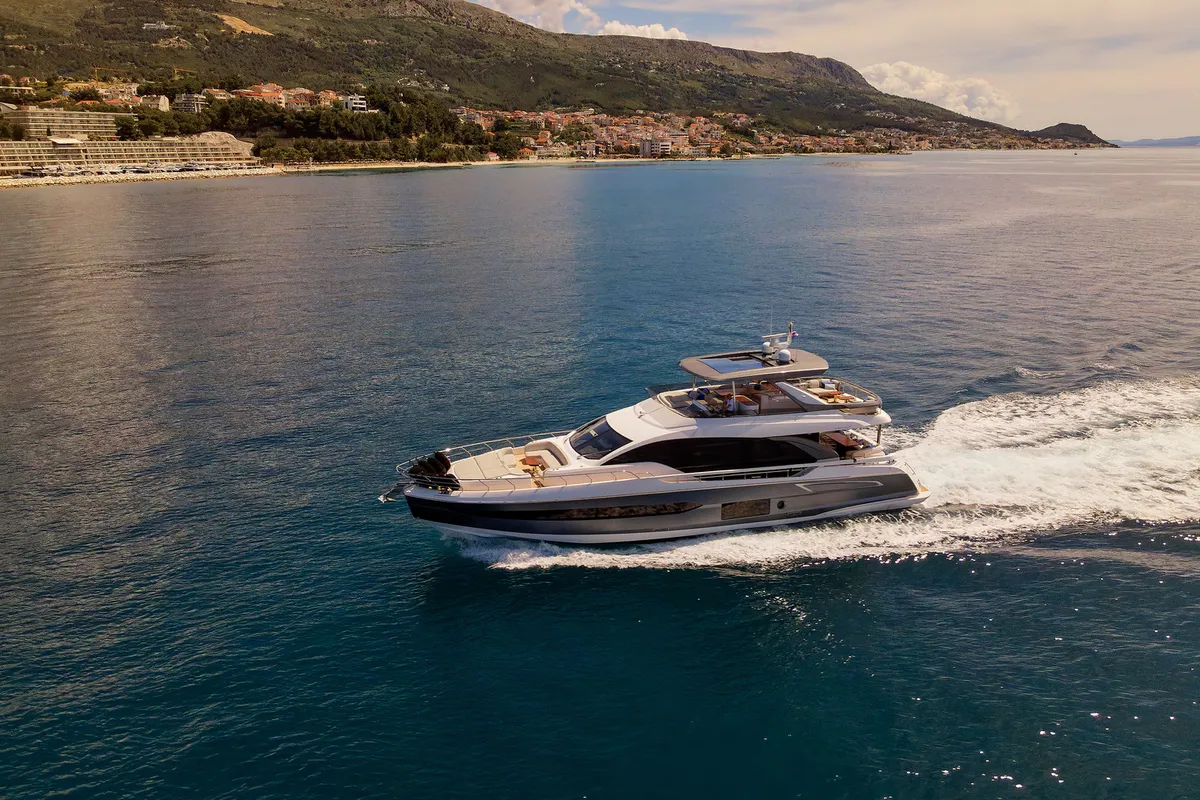 Exterior view of Viva, a Azimut 78 Fly motor yacht at Podstrana - Miljevac, Croatia