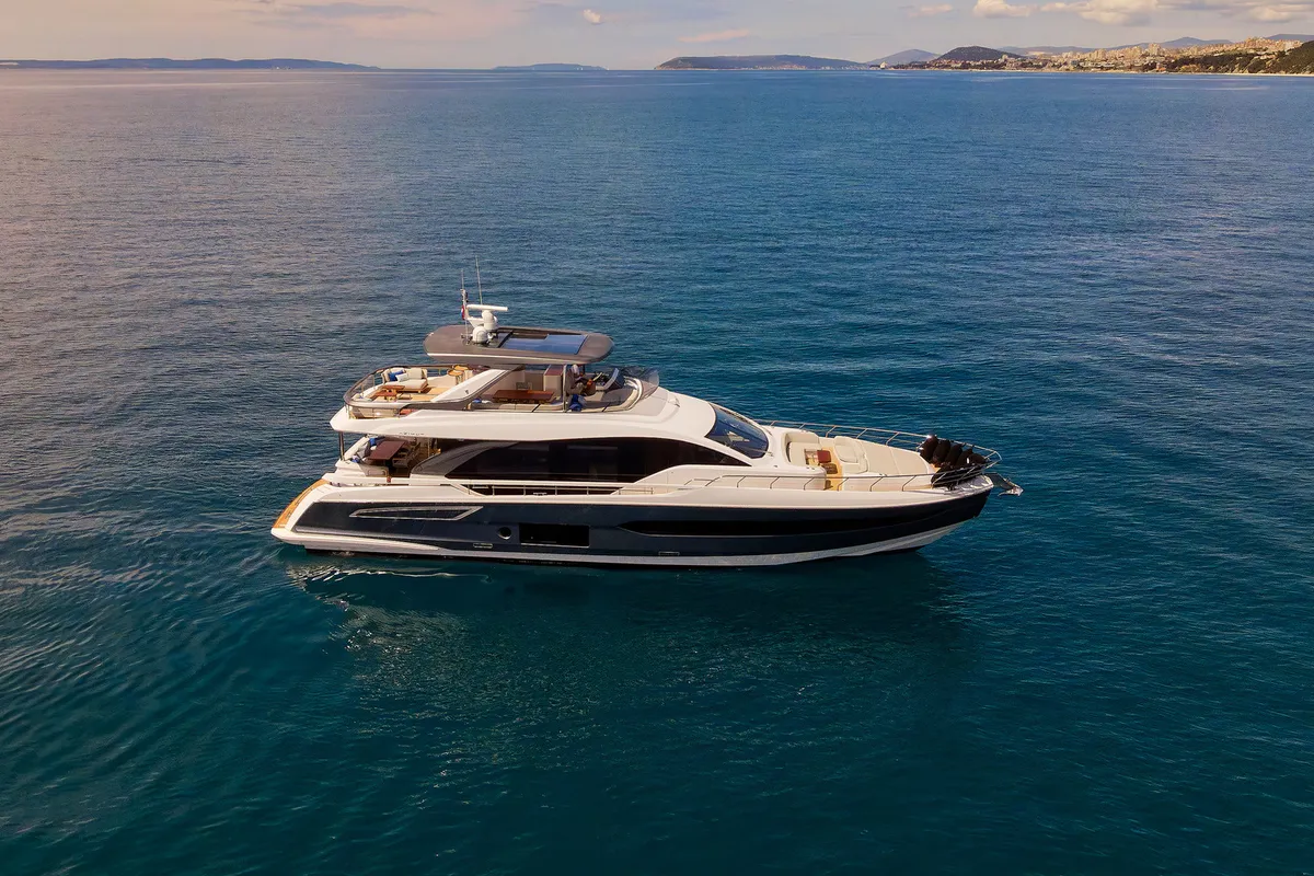Exterior view of Viva, a Azimut 78 Fly motor yacht at Podstrana - Miljevac, Croatia
