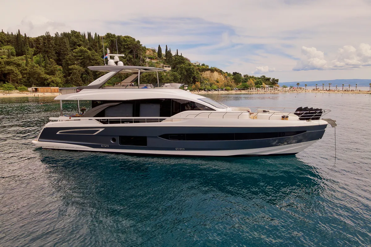 Exterior view of Viva, a Azimut 78 Fly motor yacht at Podstrana - Miljevac, Croatia