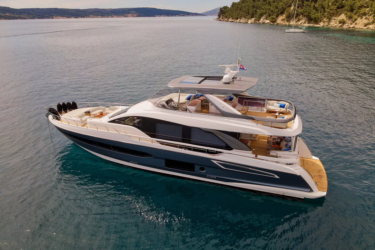 Exterior view of Viva, a Azimut 78 Fly motor yacht at Podstrana - Miljevac, Croatia