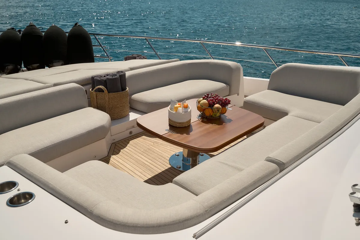 Deck of Viva, a Azimut 78 Fly motor yacht at Podstrana - Miljevac, Croatia