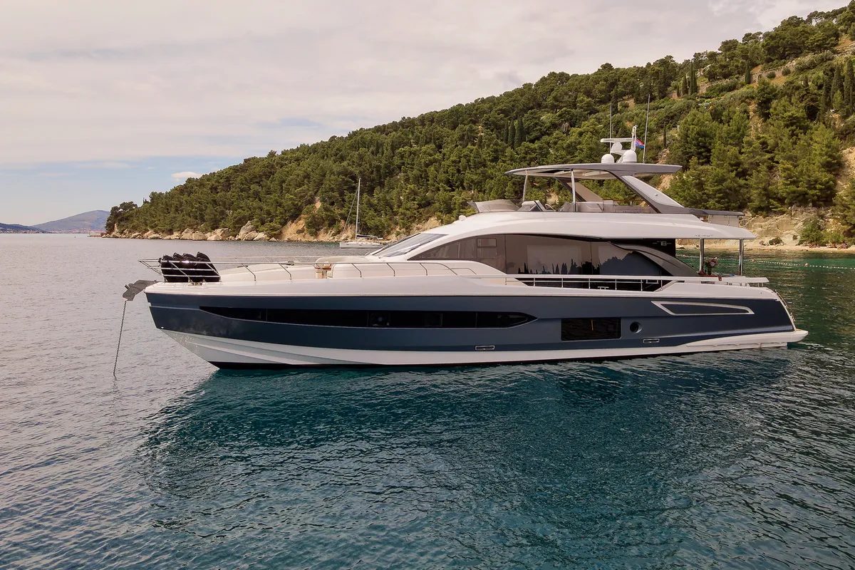 Exterior view of Viva, a Azimut 78 Fly motor yacht at Podstrana - Miljevac, Croatia
