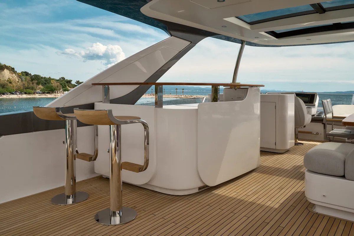 Deck of Viva, a Azimut 78 Fly motor yacht at Podstrana - Miljevac, Croatia