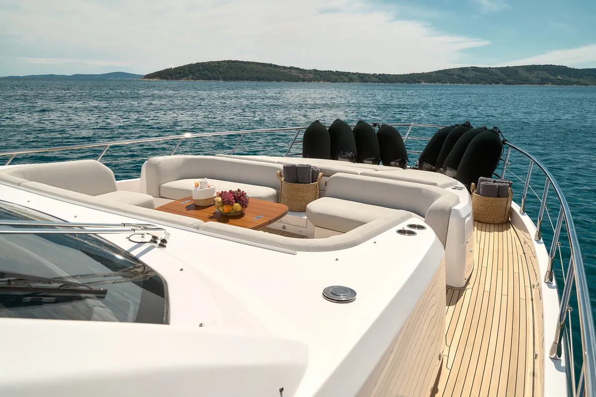 Deck of Viva, a Azimut 78 Fly motor yacht at Podstrana - Miljevac, Croatia