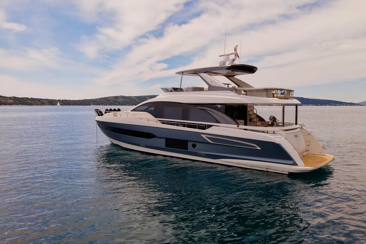 Exterior view of Viva, a Azimut 78 Fly motor yacht at Podstrana - Miljevac, Croatia