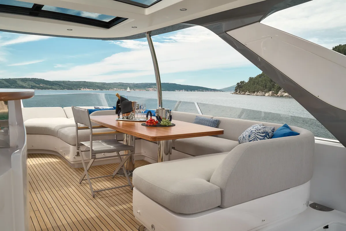Deck of Viva, a Azimut 78 Fly motor yacht at Podstrana - Miljevac, Croatia