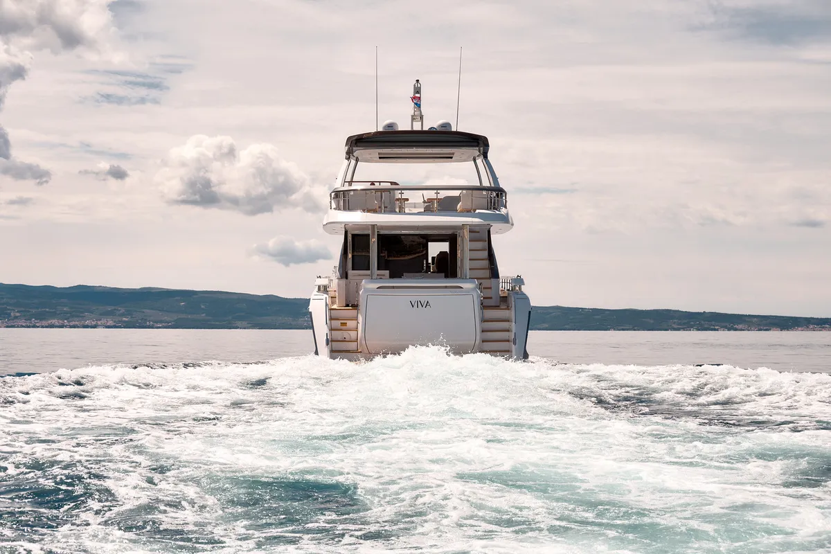 Exterior view of Viva, a Azimut 78 Fly motor yacht at Podstrana - Miljevac, Croatia