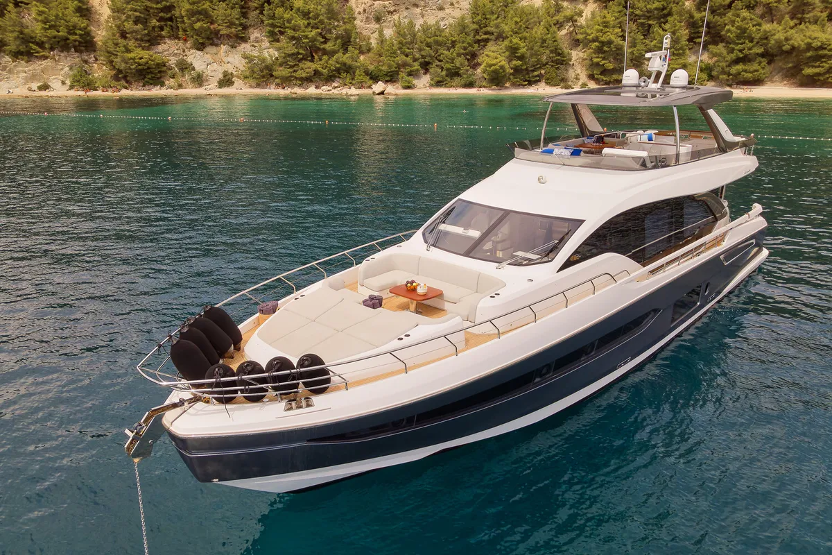 Exterior view of Viva, a Azimut 78 Fly motor yacht at Podstrana - Miljevac, Croatia